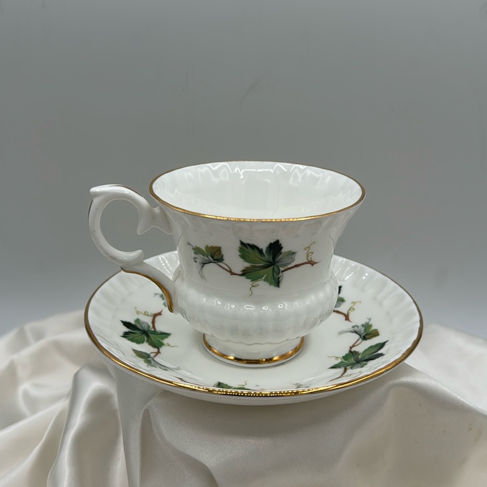 VINTAGE Crown Staffordshire Tea Cup & Saucer A808 Pattern Green Vines England
